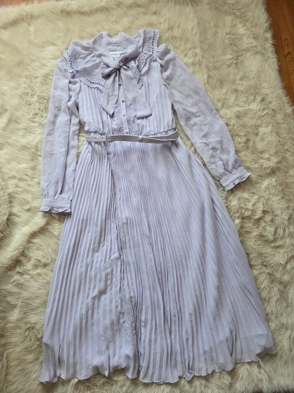 Self-Portrait Lavender Pleated Midi Dress with Belt